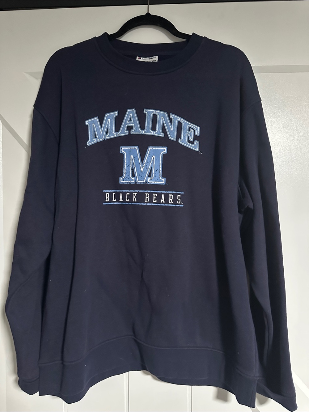 Champion Navy Crewneck with Light Blue Maine Graphic